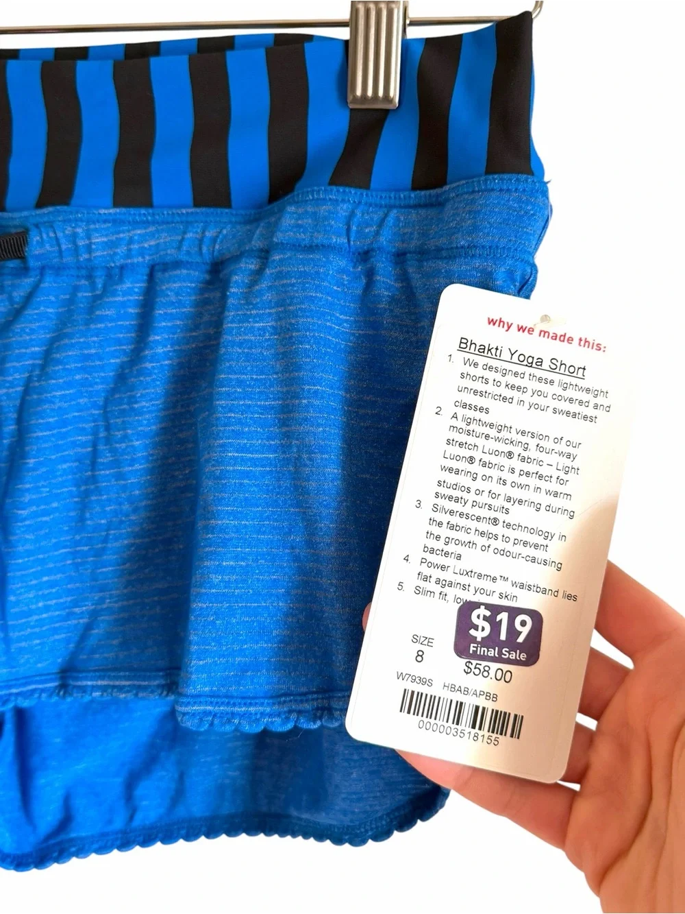 Lululemon Blue Bhakti Yoga Shorts Size 8 NWT